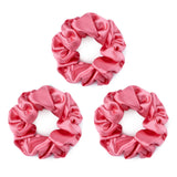 Three large mulberry silk large scrunchies in watermelon.